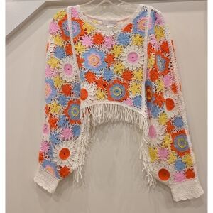 House Of Harlow Crochet Fringe Sweater